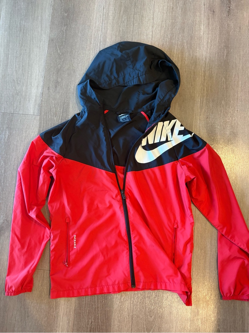 Nike Red and Black Hooded Kids XL Windbreaker Jacket
